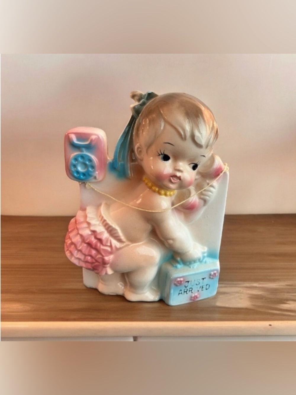 Vintage Rubens Planter Baby Girl JUST ARRIVED Suitcase Phone with String 1950s